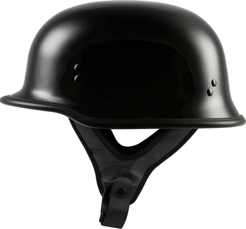 HIGHWAY 21 9Millimeter German Beanie Helmet Half Shell Motorcycle Gear Black Safety Head Cover Dual DRing Chinstrap